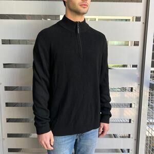 Ted Baker Men's Black Quarter Zip Ribbed Sweater Size 7 (XL)